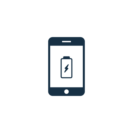 Phone with a low battery charge icon Flat design. Vector Illustration. Smartphone battery charge icon isolated on white.のイラスト素材