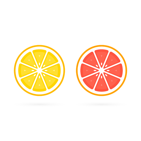 Orange and Grapefruit cut fruit icon collection, vector colorful set.のイラスト素材