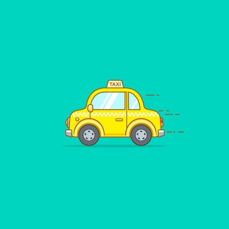 Taxi car flat design illustration isolated on green background. Vector image.のイラスト素材
