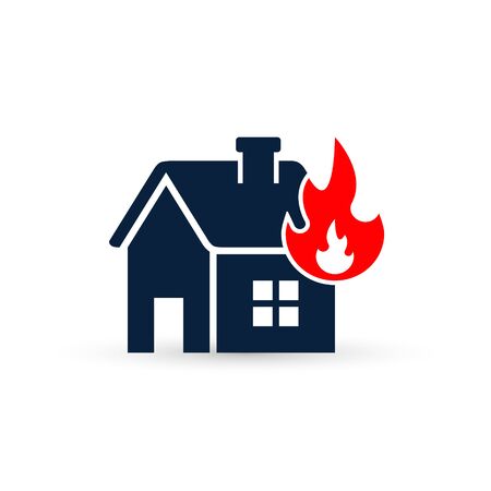 House on Fire, Preventing Fire. Fire Alarm, Vector isolated illustration.のイラスト素材