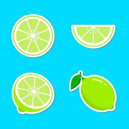 Lime fruit sticker set, lemon colorful icon collection vector illustration.のイラスト素材