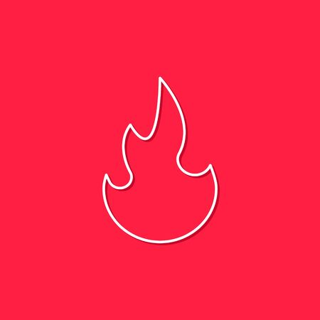 Fire flame line icon, vector isolated fire outline symbol on red background.のイラスト素材