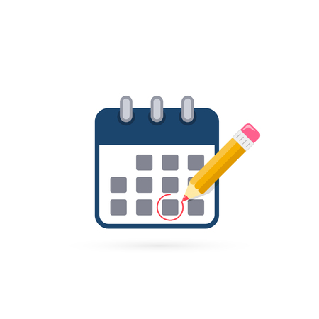 Calendar with pencil mark of Important event. Flat style concept for web vector illustration. Organizer.のイラスト素材