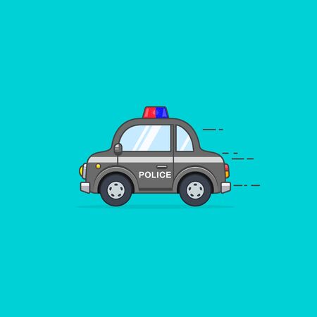 Police car side view isolated on blue background vector cartoon illustration.のイラスト素材