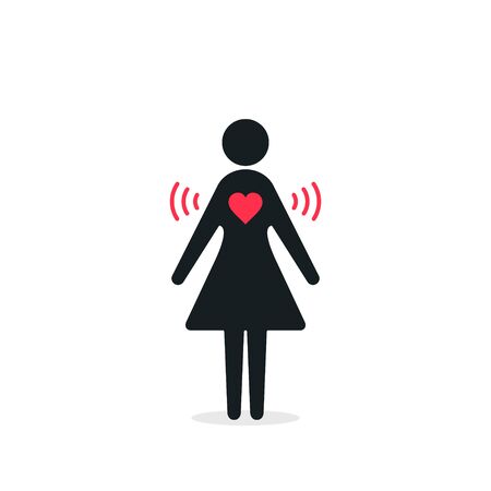 Woman with Heart wifi love icon. Vector donation concept in flat style. Heart signal. Love connection.のイラスト素材