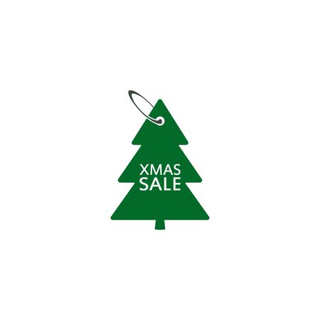 Christmas Sale discount label in the form of a Christmas tree, tag in the fir-tree shape. Vector isolated illustration.のイラスト素材
