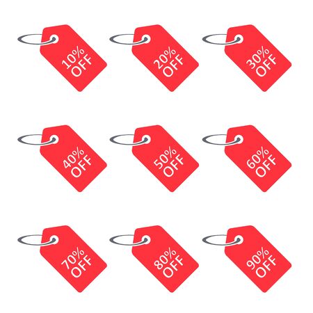 Discount percentage label set, Sale tags, vector badge icons, percent sale label symbols flat icon.のイラスト素材