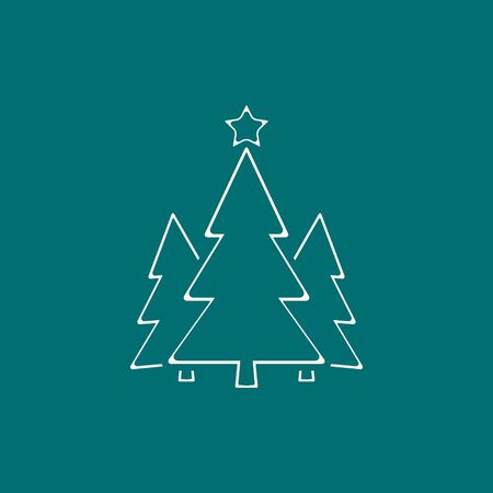 Christmas Tree Line Icon On Green Background. Vector illustration.のイラスト素材