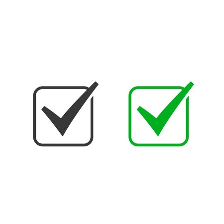 Check mark icon in a box. Tick symbol in green color, vector illustration.のイラスト素材