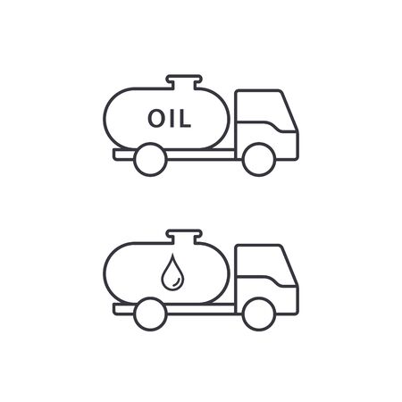 Truck with oil or fuel line icon, Tank oil transport outline symbol. Vector isolated illustration.のイラスト素材