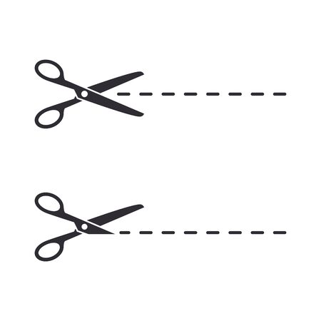 Scissors and cut lines set on white background, Vector isolated flat design illustration.のイラスト素材