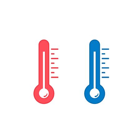 Thermometer icon set, blue and red, Vector isolated flat design illustration.