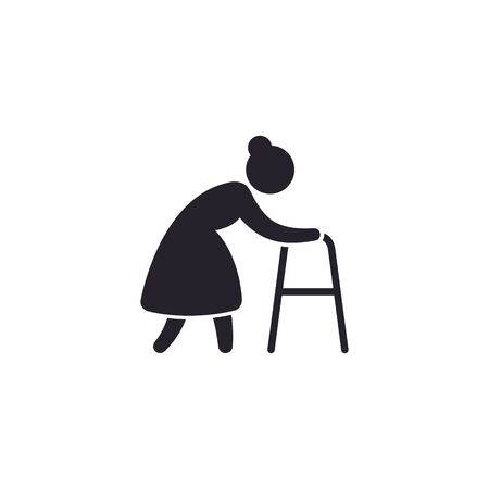 Old woman with walker icon, vector isolated illustration.のイラスト素材