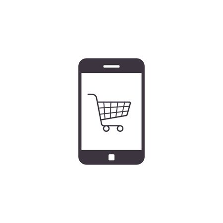 Smart Phone online shopping icon with shopping cart on display, ecommerce concept. Vector isolated symbol.のイラスト素材