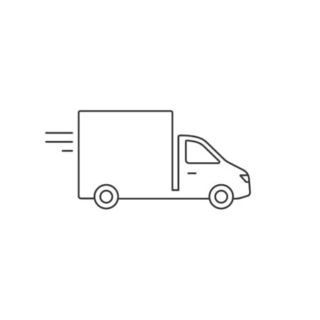 Delivery truck line icon isolated on white background. Vector black outline illustration.のイラスト素材