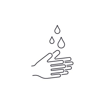Hands with water drops line icon. Prevention against viruses, bacteria, coronavirus. Concept of hygiene Vector illustration.のイラスト素材