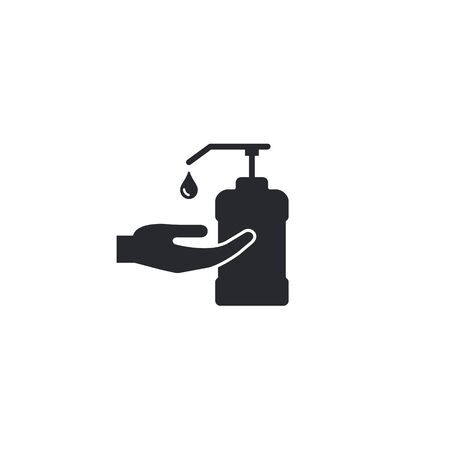 Hand and sanitizer bottle icon in flat style isolated on white. Vector illustration.のイラスト素材
