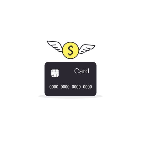 Money flying out of the credit card, Vector isolated flat design illustration.のイラスト素材