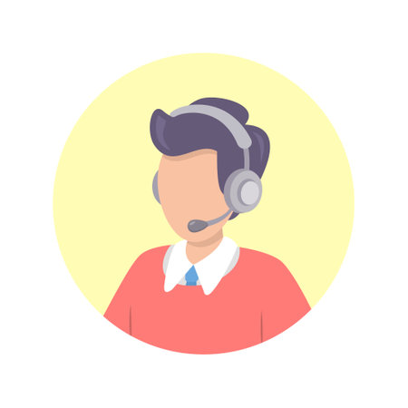 Call center operator avatar, man with a headset. flat style vector illustration.のイラスト素材
