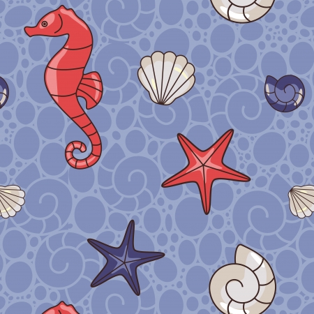 seamless pattern with seahorse  and  shellのイラスト素材