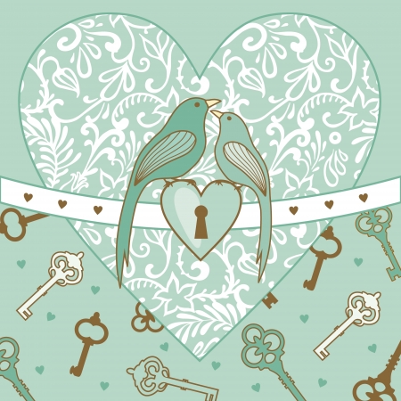 illustration of wedding birds and heartのイラスト素材