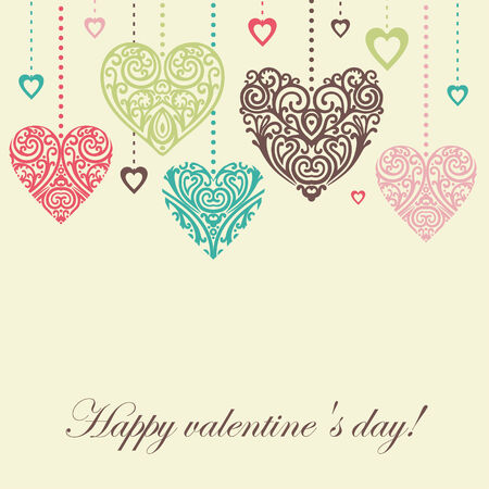 vector valentine card with ornate heartsのイラスト素材