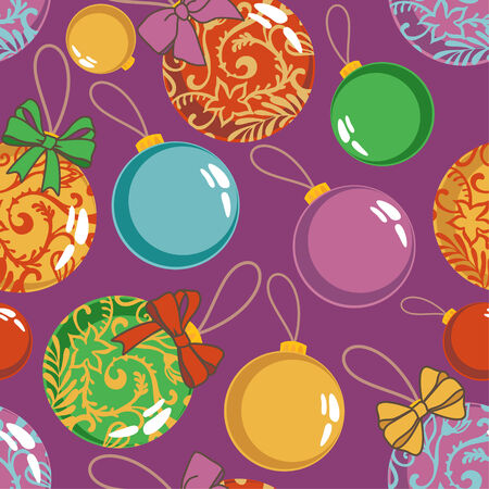 seamless vector pattern with christmas balls on violetのイラスト素材