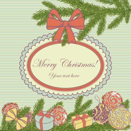 vector christmas card with fir branch and decorationのイラスト素材