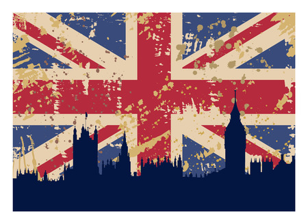 vector illustration of Great Britain's Flag and London silhouetteのイラスト素材