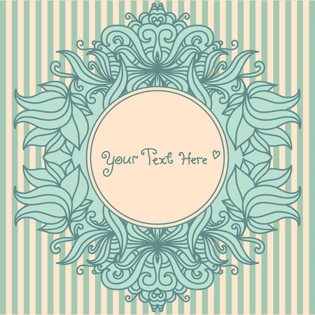 vector card with hand draw floral sketsh doodle elements on a stripped backgroundのイラスト素材