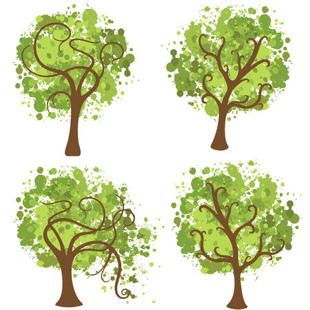 vector trees with splashes leavesのイラスト素材