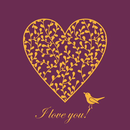 vector card with spring trees heatr and birdのイラスト素材