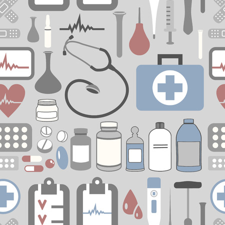 vector seamless  pattern with medical objectsのイラスト素材