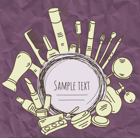 vector card with sketch cosmetics on vintage backgroundのイラスト素材