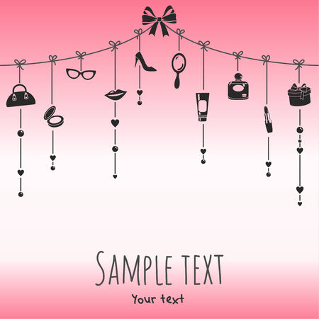 vector cosmetics and female accessories cardのイラスト素材