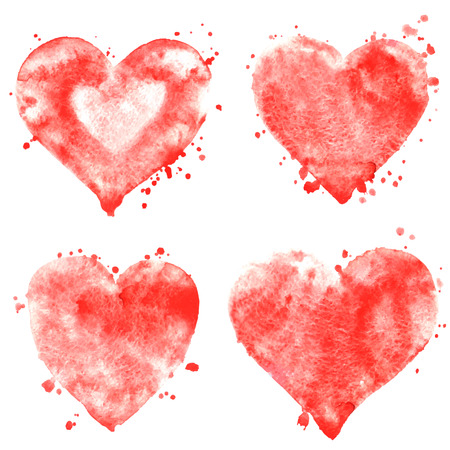 Vector watercolor symbols-hearts. Valentine`s day background. Set of hand draw design elements.のイラスト素材