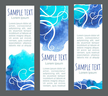 Vector set of sea banners. Headers template design with blue watercolor backgroundのイラスト素材