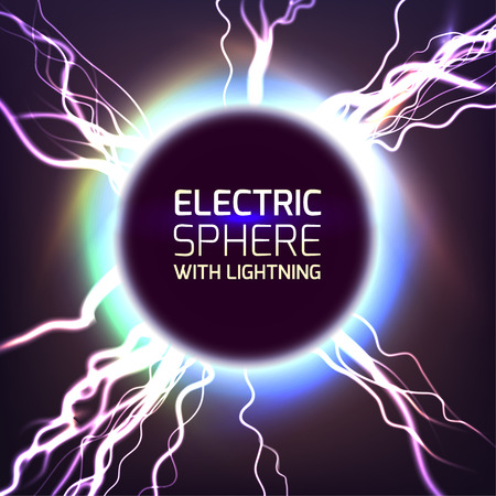 Electric sphere light effect background with lightning boltsのイラスト素材