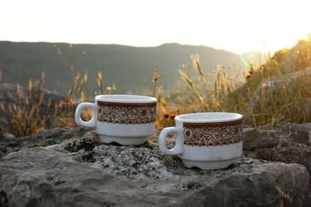 Coffee at sunsetの写真素材