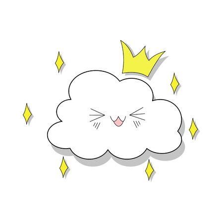 Shy cloud vector template with a smile. Isolated on a white background with hearts for children's parties. Cute baby shower. Childish style drawing funny clouds in love vector illustration.のイラスト素材