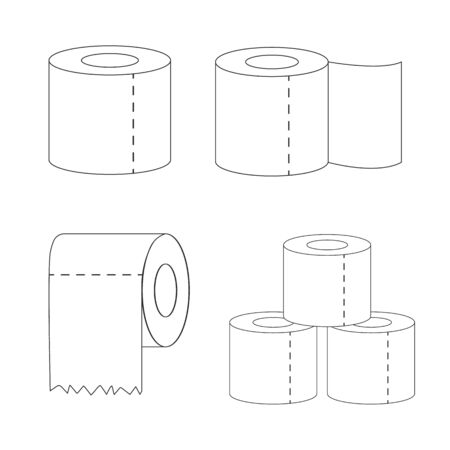 Set of toilet paper and kitchen towels on a white isolated background. Cash register tape, thermofax roll. Vector illustration in a flat style. Linear style sign for mobile concept and web design.のイラスト素材