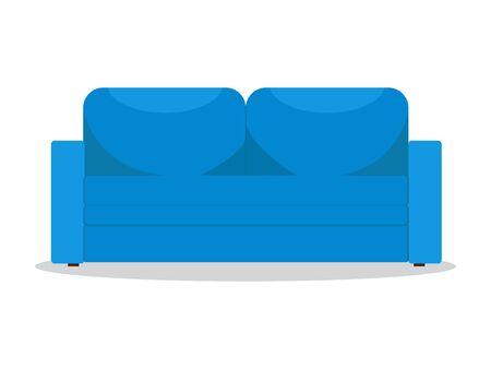 Bright beautiful sofa in blue on an isolated white background. Icon for social networks, logo, concept for interior design and web page. Modern flat design. Stock vector illustration.の写真素材