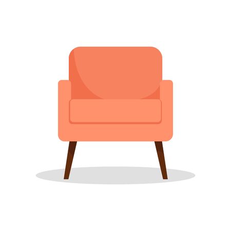 Bright beautiful armchair on the high legs of orange on an isolated white background. Logo, icon, concept for interior design and web page. Modern design. Flat style. Vector illustration.の写真素材