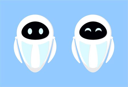 Vector cute white robots for the site and technical support and assistance applications. Print on fabric, clothes, concept image of artificial intelligence. Stock illustration on a lip background.のイラスト素材