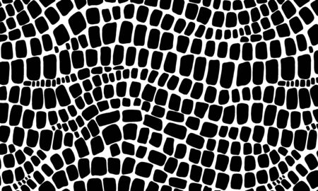 Vector seamless black and white pattern of snake and crocodile skin on an isolated white background. Stock texture of the animal. Fashion design, print on fabric wallpaper, website template design.のイラスト素材