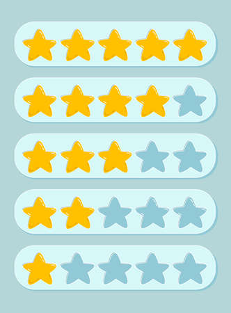 Vector set of ratings from 1 to 5 stars. Feedback, reputation and quality concept of products, goods and services. Customer service, flat icon for apps and websites. Stock Graphicsのイラスト素材