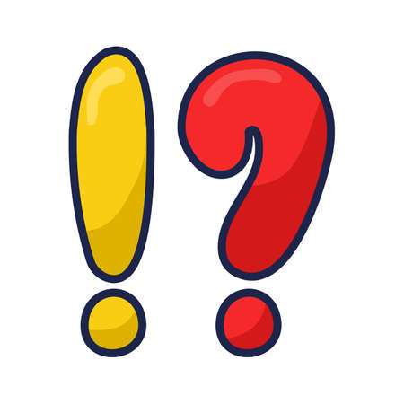 Exclamation and question mark in the alphabet on an isolated white background. A punctuation mark at the end of a sentence. Vector hand-drawn graphics. Flat style, color illustrationのイラスト素材