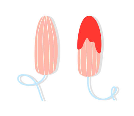 Hygienic cotton swab. Female menstruation theme and concept. Environmental protection for women on critical days. Hand-drawn cartoon style. Vector illustration on isolated white background.のイラスト素材