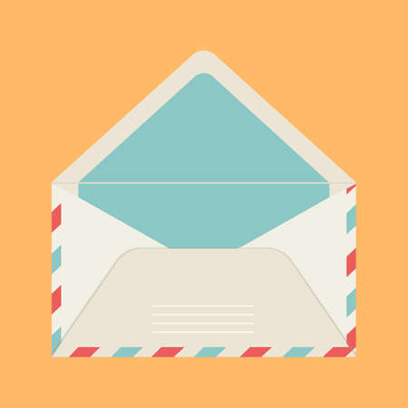 Vector greeting card and beige color mail envelope on yellow isolated background. For letters, valentines and invitations. Template for website and print. Stock illustrationのイラスト素材