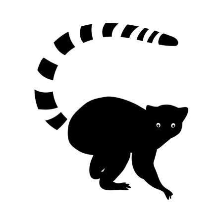 Lemur black sealeet. Exotic tropical animal on a white isolated background. Cute funny lemur with a striped tail. Vector stock illustration in cartoon style.のイラスト素材